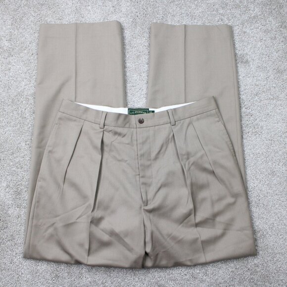 CC Filson Pants Mens 34x32 Beige Khaki 100% Wool Pleated Dress Trousers Classic - Picture 1 of 12
